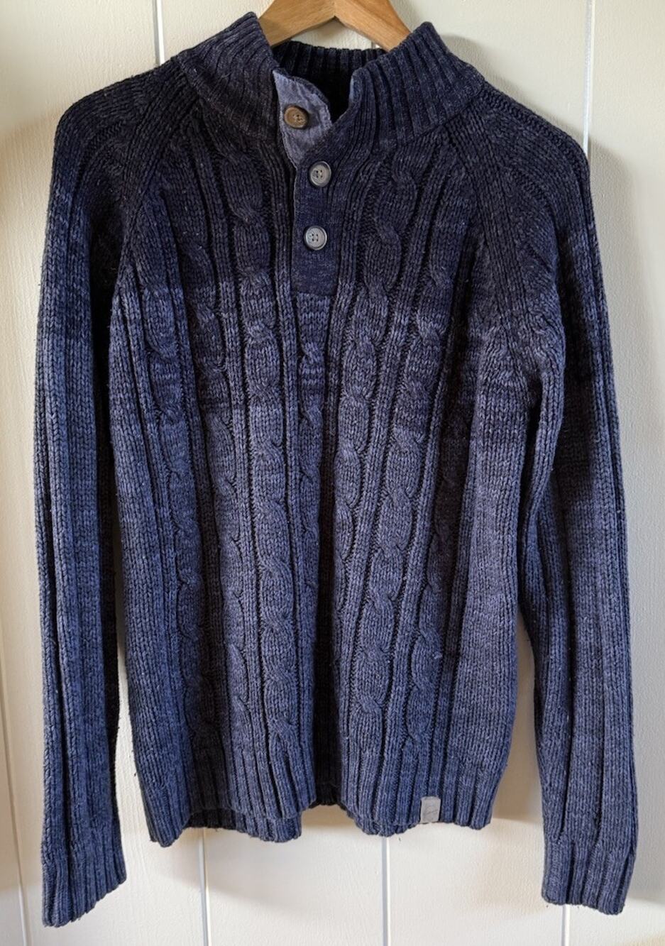 Weatherproof Men's Small Navy Ombre Quarter Button Sweater Cable knit